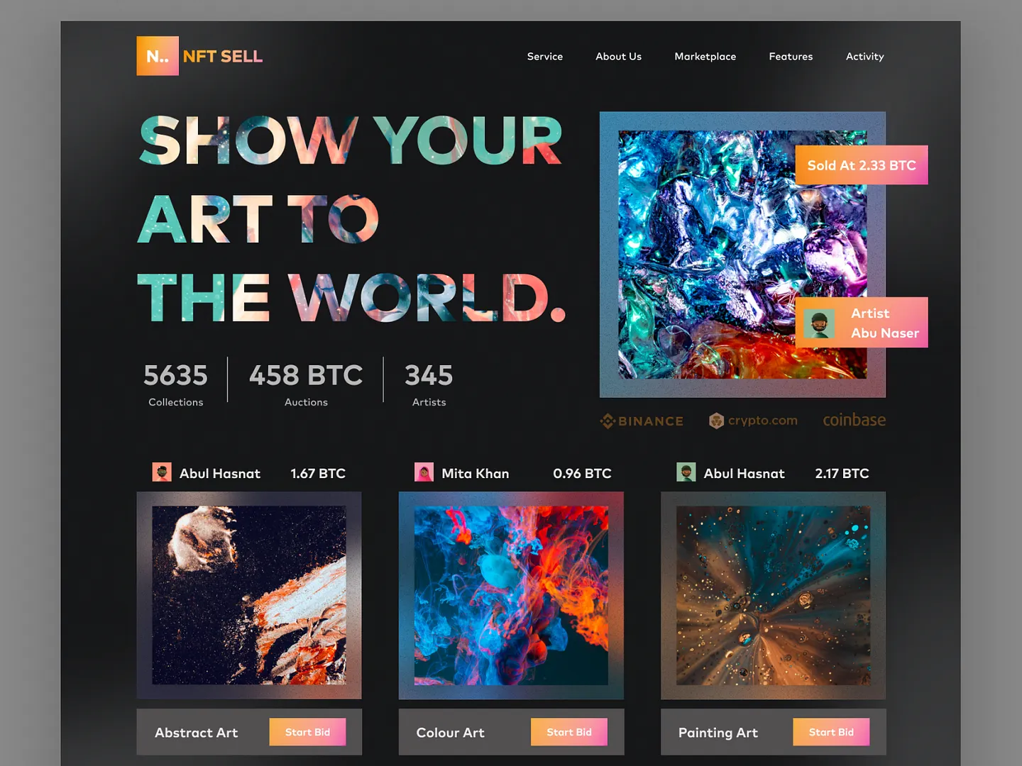 Dynamic NFT Auction Website Design for Artists