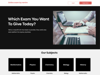 Online examination landing page