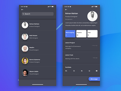 Team App Member Info Dark app dashborad ios management productivity project sketch team ui ui8 ux