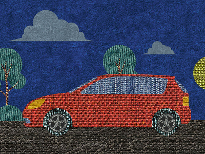 Car on road at night car design illustration textured