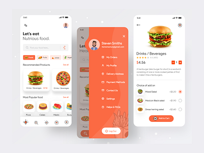 Food Delivery - Home and menu screen