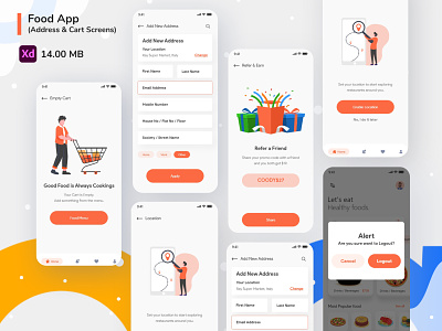 Food App - Address & Cart Screens 2021 agency app cart screen food app food app ui food delivery illustration ios minimal new ui ux website