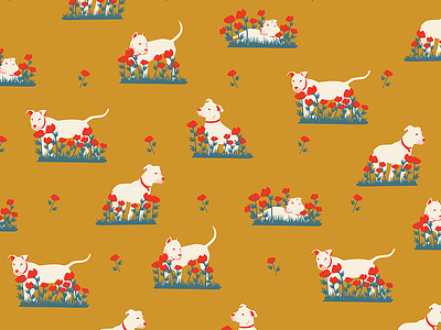 Pits And Poppies dogs illustrator pattern pattern design pit bull vector vintage colors
