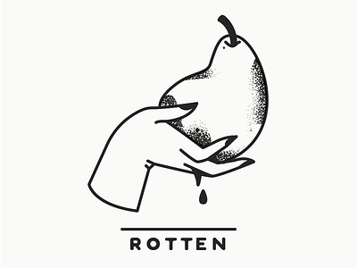 Rotten black and white fruit hand icon line pear simple stipple