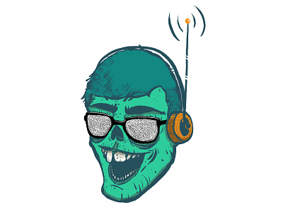 Modern Zombie digital art headphones illustration zombie