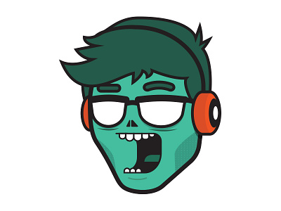 Modern Zombie flat glasses headphones illustration logo nerd undead zombie