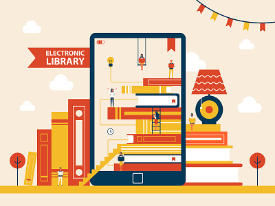 Electronic library art design illustration illustrator ui vector web