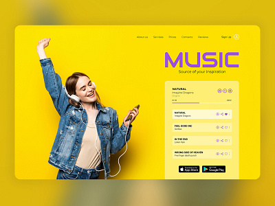 Music. First screen design concept app branding design flat ui ux web website