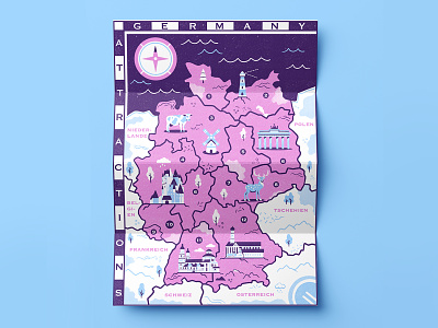 Germany Map 2d branding buildings cartography character design city city guide culture germany illustration infography magazine map map art map illustration mapping mountains tourism travel typography