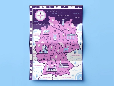 Germany Map 2d branding buildings cartography character design city city guide culture germany illustration infography magazine map map art map illustration mapping mountains tourism travel typography