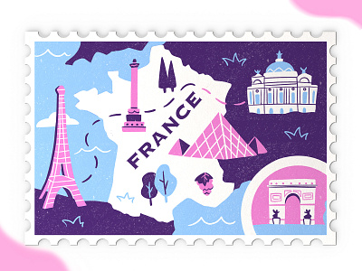 France Stamp character country digital eiffel tower france graphic illustration landscape map paris stamp stamp design texture travel
