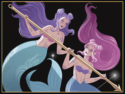 Twins 2d astrology character character design drawing girl illustration mermaid mermay planets sketch stars twin twins zodiac zodiac sign