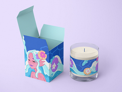 Candle Packaging - Water branding candle candle box candle company candle packaging character character design design girl illustration label luxury candle modern packaging design water