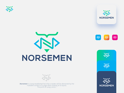 Norsemen logo For Developer Team 3d app arrow blockchain branding code cube hexagon icon identity letter lettering logo n norsemen path