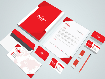 Stationary_Design_Project back brand and identity busines card concept creative design envelope folder front group letterhead red simple stationary design