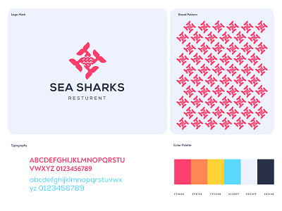 Sea Sharks Brand Logo Icon branding identity design business agency service flat grid gloden ratio food icon illustrator color ocean resturant sea shark sunset wave