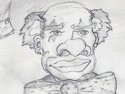 Big Top bald caricature clown hand drawn handdrawn non digital old pencil sketch