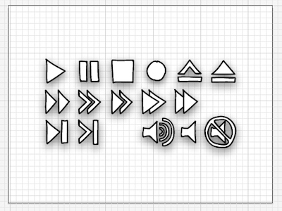 Media Keys (stroke) eject icons media mute pause play sketch stop record wireframe wireframes