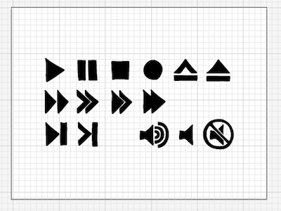 Media Keys (solid) eject icons media mute pause play sketch stop record wireframe wireframes