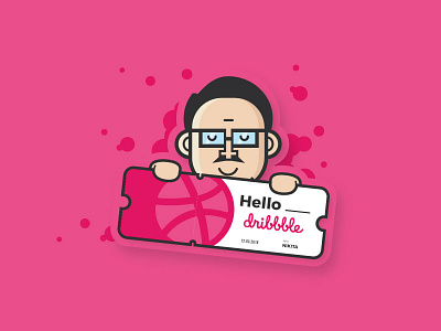 Hello Dribbble! character debut dribbble first shot graphic hello illustration invitation vector