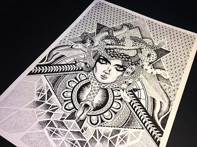 Medusa Tattoo Drawing black dots drawing fun graphics handstyle illustration ink medusa pencils tattoo white