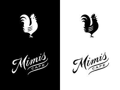 Mimi's Cafe branding identity lockup logo restaurant rooster script