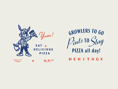 Heritage Pizza Lockups beer branding growler logo mark mascot pint pizza rabbit stamp tractorbeam typography