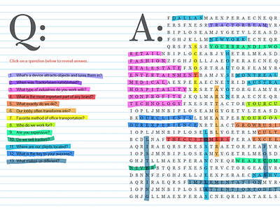 Q&A Rollovers crossword design highlighter interactive puzzle rainbow rollover textbook typography ui ux web wordcloud