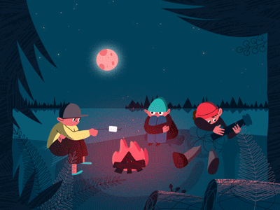 Campfire animation campfire character leafs moon water
