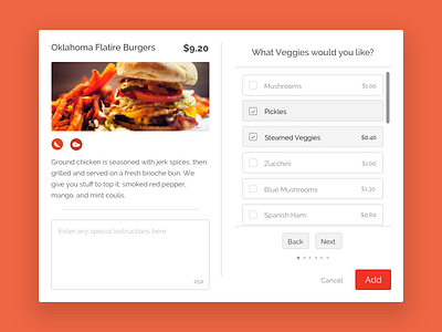 Food Ordering app burger design food modal order ordering restaurant ui ux
