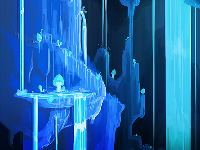 Acheron Springs blue cave color concept art doodle drawing environment game design illustration landscape sketch