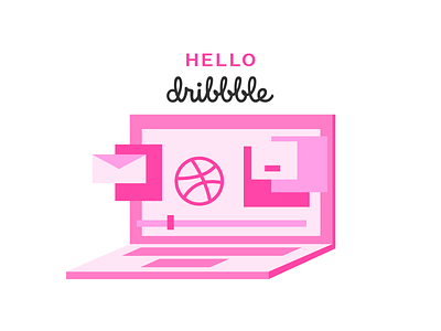 Hello Dribbble! debut dribbble hello illustration laptop mac