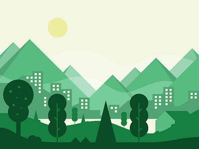 Landscape city forest green landscape mountains sun trees