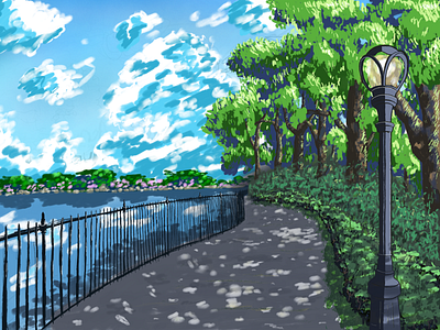 Lake Lanscape anime background central park lake