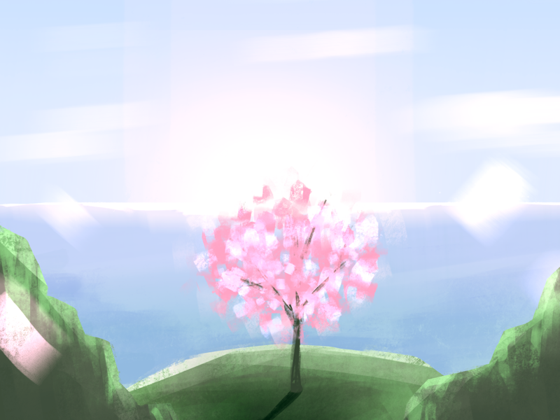 Spring ocean sea landscape mountain sakura spring