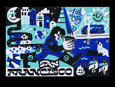 San Francisco postcard illustration san francisco screenprint