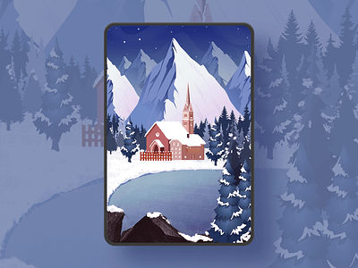 Ling Frost Cottage landscape illustration snow 插画