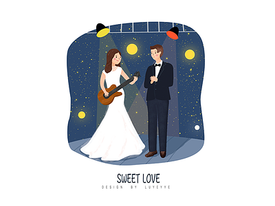2 guitar illustration love marry star