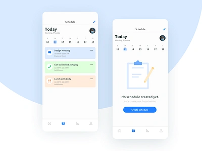 Schedule/Calendar/Empty State UI App app blue calendar clean dailyui design emptystate light mobile schedule task taskboard timetable ui uiux ux