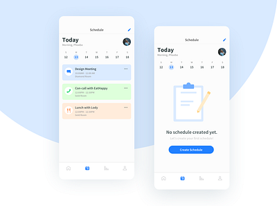 Schedule/Calendar/Empty State UI App app blue calendar clean dailyui design emptystate light mobile schedule task taskboard timetable ui uiux ux