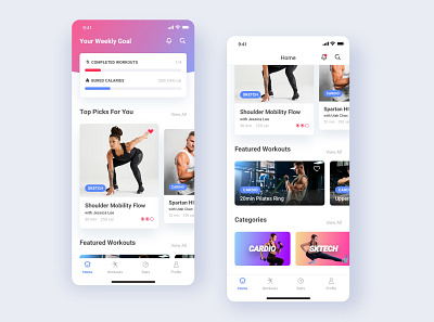 Fitness / Health / Workout / Sport App UI app cardio dailyui design fitness gradient health mobile purple sketch sport ui ui design uiux ux workout