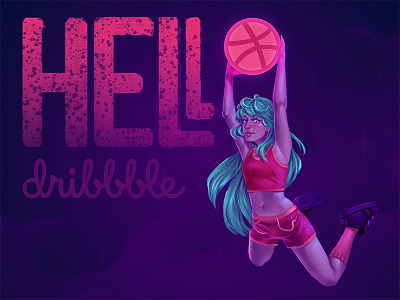 Hello Dribbble character debut design illustration photoshop