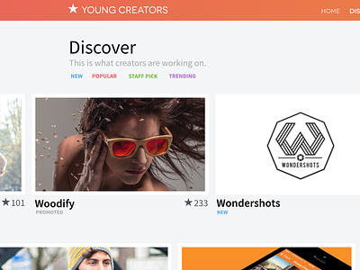 Discover page young creators
