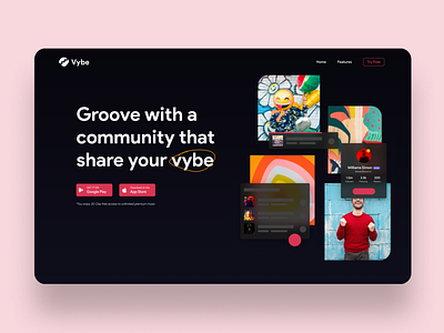 Vybe Landing page branding color landing page landing page design music music app web