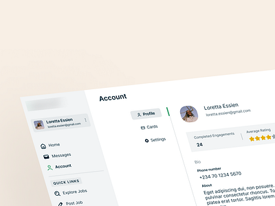 Manage Account account app dashboard debut panel profile user account