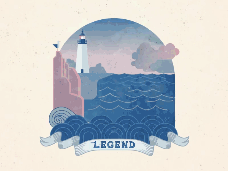 Legend GIF animation fisherman flat fun illustration la mer motiongraphics neptune old man of the sea seaside simple spearfishing stylized textures vector