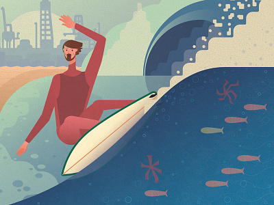 Summertime Surf Sessions flat fun illustration port elizabeth seaside stylized surfing textures vector waves