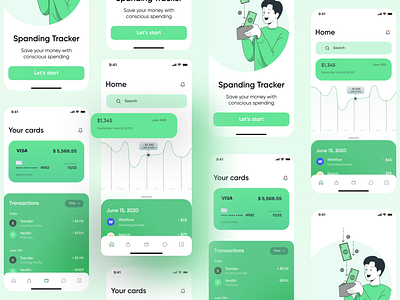 Finance Tracker App UI card design finance kit minimal money social media tracker ui uikit uiux usd ux