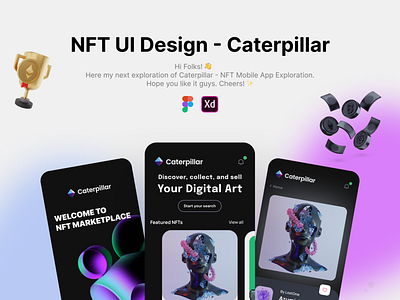 NFT UI Design - Caterpillar app bitcoin blockchain crypto cryptocurrency dark defi design exchange futuristic ico metamask mobile modern nft product design responsive token ui ux