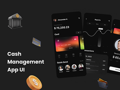 Cash Management App UI app black card cash credit creditcard dark design management minimal social media ui uiux ux